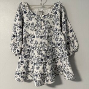 Disney Frozen Girls 3T Cotton Gauze Tiered Tunic Top Blue White Anna Elsa Toile